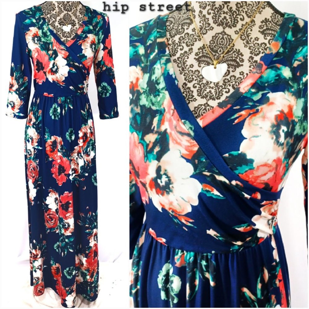 ZATTCAS Surplice Top Soft Stretch Jersey Floral Maxi Dress S